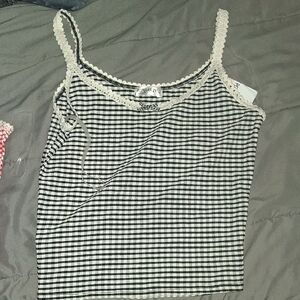 Forever 21 Black & White Gingham Lace-Trim Cami Top